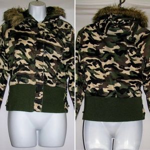 Y.K.I. Green Camouflage Hooded Jacket Size S